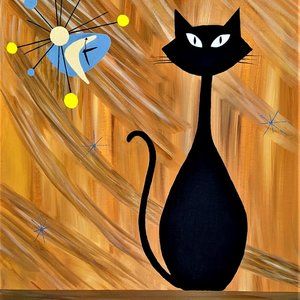 Midcentury Modern Cat and Clock Wall Art
